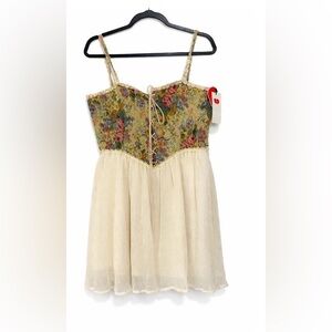 Cider mini dress tapestry lace size large flare cream flowy gauze bottom NWT